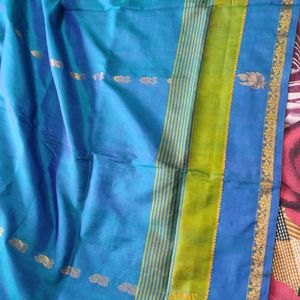 Blue And Green Silk Saree