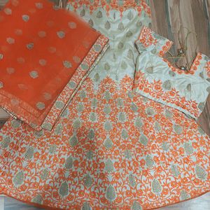 Beautiful Orange - Golden Lehanga Choli