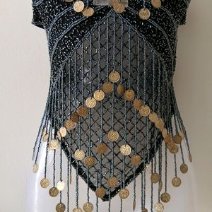 Heavy Beaded Top With Coin Detail