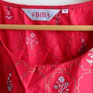 Biba Red Kurta With Round Neck Very Beautiful