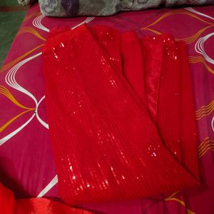 Ready To Wear Saaree Sequence Red Saree.