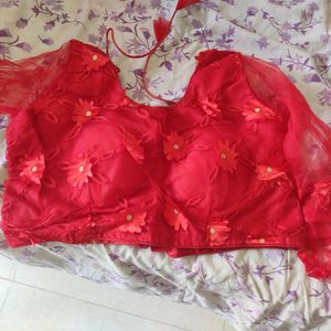 Red Padded Net Embroidered Blouse