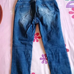 Blue Ribbed Slim Fit Jeans For Women..