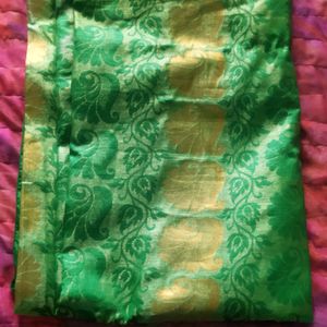 Green Saree With Golden Design