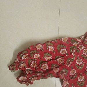 Red Printed Straight Kurti