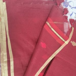 Handloom Half Silk Jamdani Motif Saree With Bp