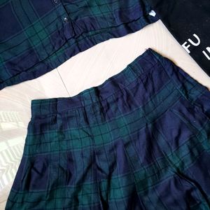 Dark Blue, Green Co Ord Set ( Top & Skirt )