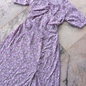 Floral print lavender dress with front slit