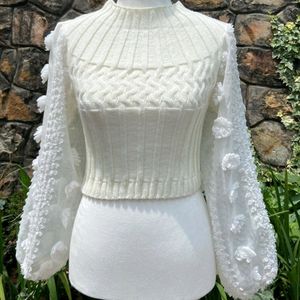 Sheer Sleeve Knitted Sweater