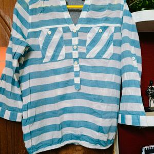 Sky And White Striped Top 36/38 Bust