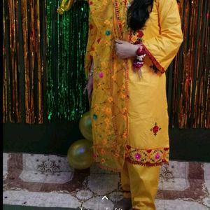 Yellow Embroidery Suit With dubbatta For Haldi