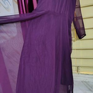 Purple Ethnic Gown Kurti With Dupatta