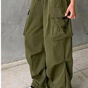 Olive Green Parachute Pants (Baggy)