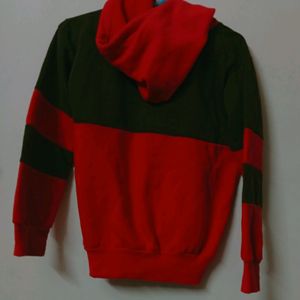 Dark Green Red Boys Full Sleeves Hooded Sweatshirt