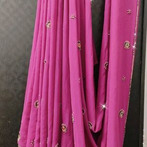 Price Drop Magenta Saree With Heavy Stone Work!