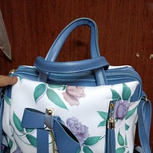 White Blue Floral Hand Bag