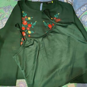 Embroidered Women Dark Green Top