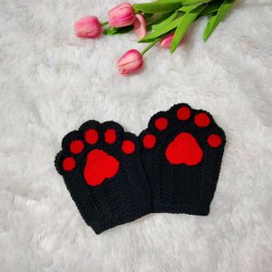 Crochet Black - Red Catpaw Gloves