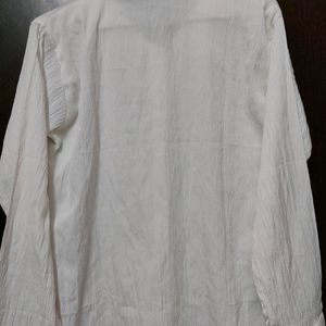 Long White Full Sleeve Pattern Women Shirt