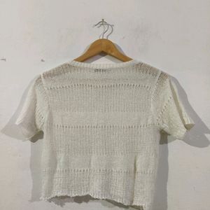 Off White Net Crop Top