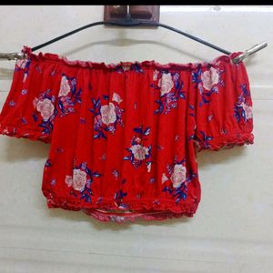 H&M Hot Red Off Shoulder Stylish Crop Top For Girl