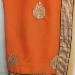 Orange Cream Saree