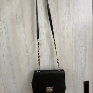 Black Sling Bag With Gold Chain