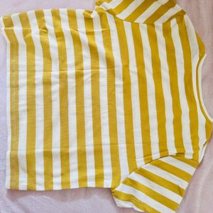 Yellow And White Striped Crop Top