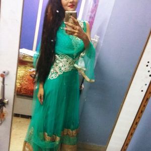 Green Vibrant Heavily Embellished Ethnic Gown