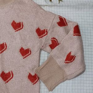 Pinteresty Red Heart Printed Knitted Pullover