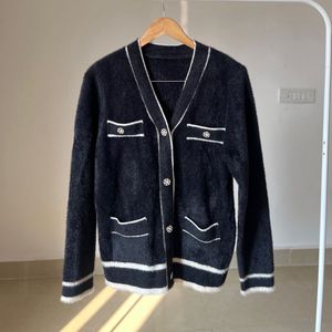 Black and White Angora  Cardigan