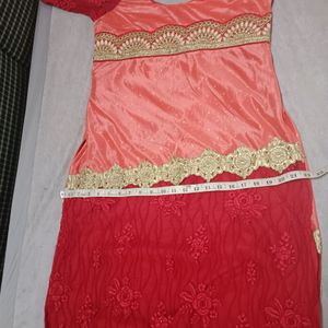 Red N Peach Party Wear Kurta