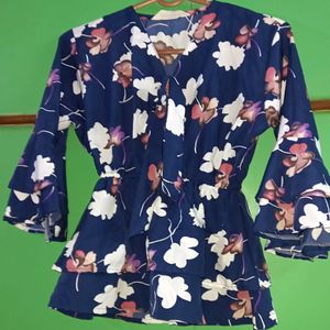 Navy Blue Floral Print Top