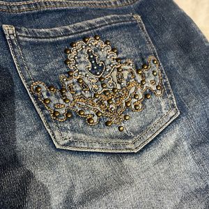 Denim Embroidered Short