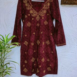 Pinkish Maroon Embroidered Kurta