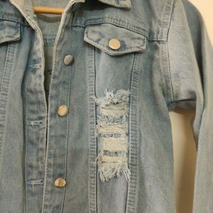 Denim Crop Distressed Jacket