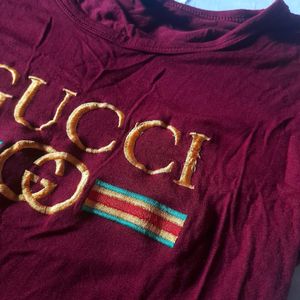 Gucci Maroon Fitted Crop Top Girl's Women Xs Tee