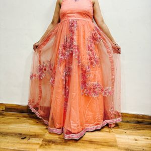 Peach Self Stitched Gown