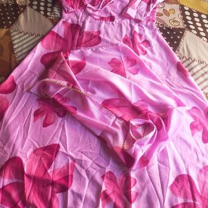 Designer Pink Floweral Frock With Dupatta