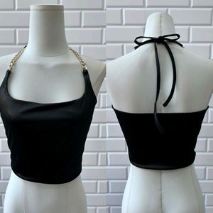 Tie Back Chain Halter Top (Black)