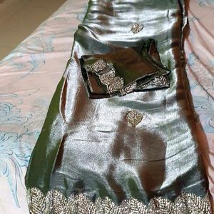 Party wear silver hand work saree