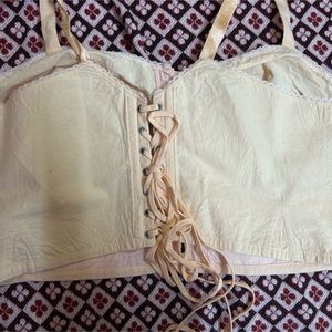 Pinkish Beige Corset Top With Lace