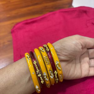 Red And Yellow Women Bangles Set-  2.6” Size