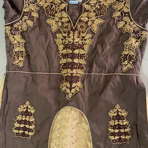 Anarkali With Coffee Brown And Gold Combination