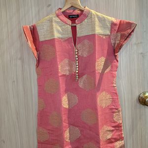 Benarasi Silk Cotton Deep Peach Kurti