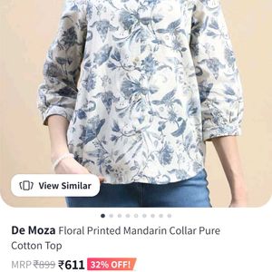 De Moza Floral Mandarin Collar Top