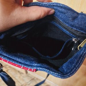 Denim Embroidered Sling Bag