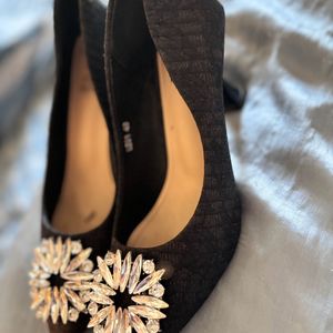 Embezzled Black Heels- Party And Wedding