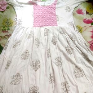 White Cotton Anarkali Dress Kurta With Belt