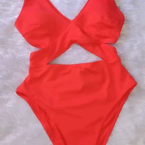 H&M Bright Red Waist Cut Outs Bodysuit